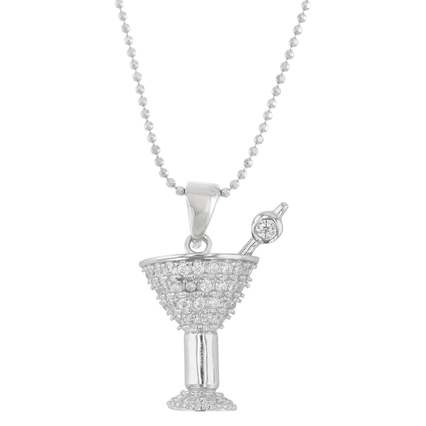 Rebecca Sloane Rhodium Plated Silver CZ Martini Glass Pendant