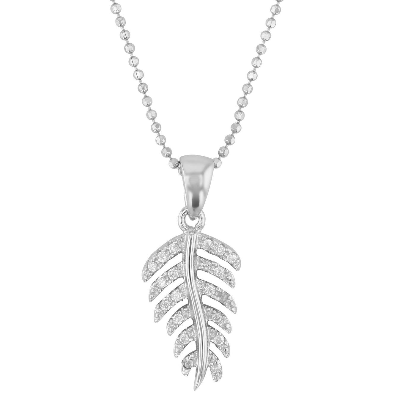 Rebecca Sloane Rhodium Plated Silver Open Leaf with CZ Pendant
