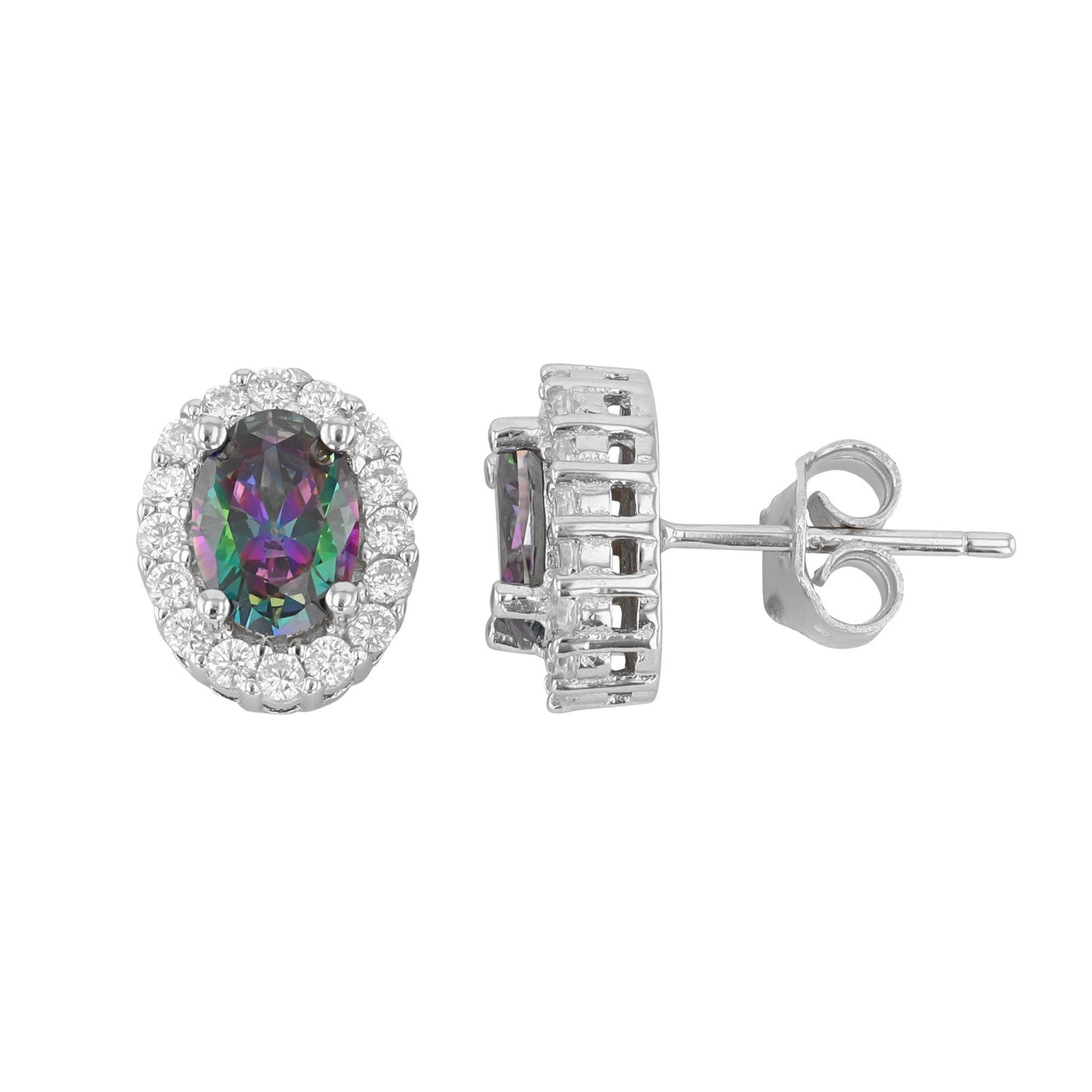 Rebecca Sloane Silver Oval Mystic CZ and Pave CZ Earring