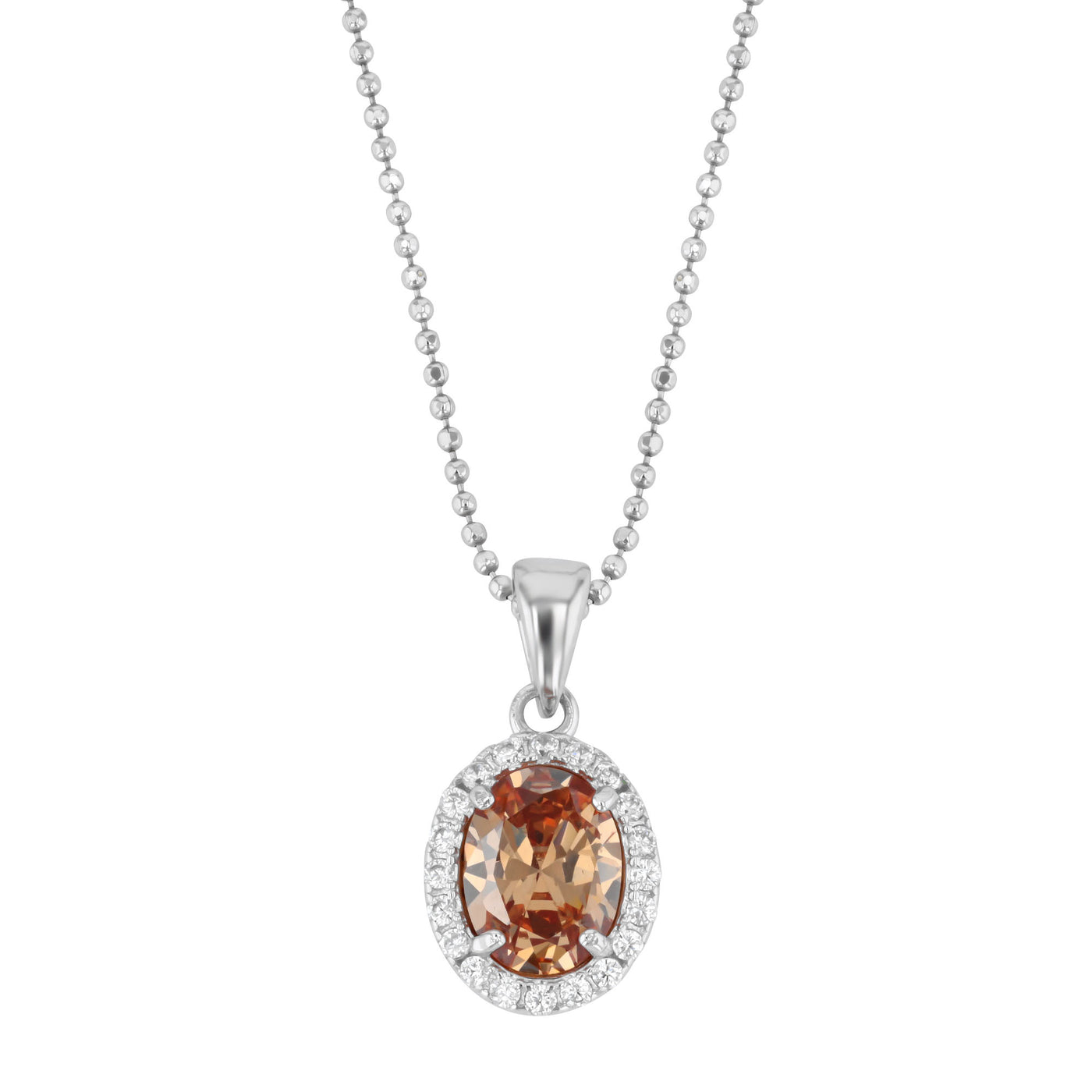 Rebecca Sloane Silver Oval with Faceted Champagne CZ Pendant