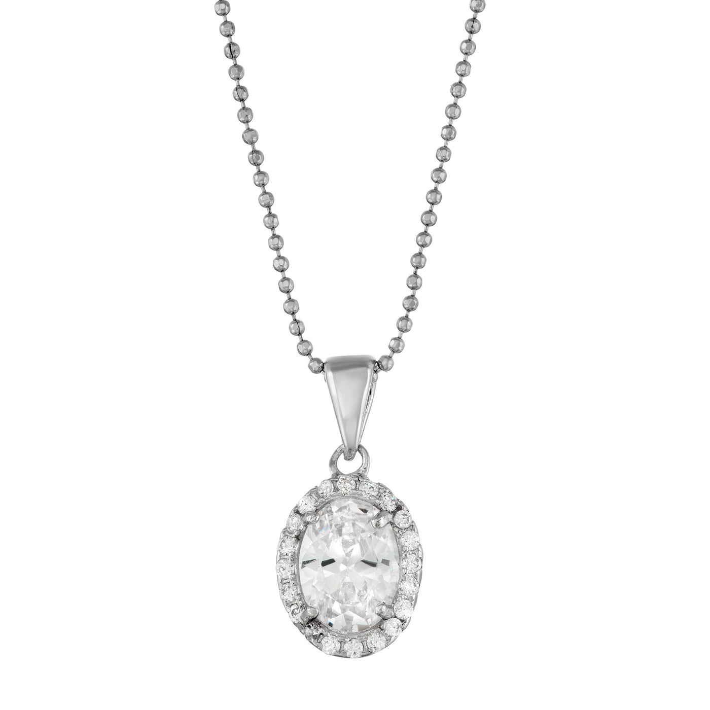 Rebecca Sloane Silver Oval With CZ And Faceted White CZ Pendant
