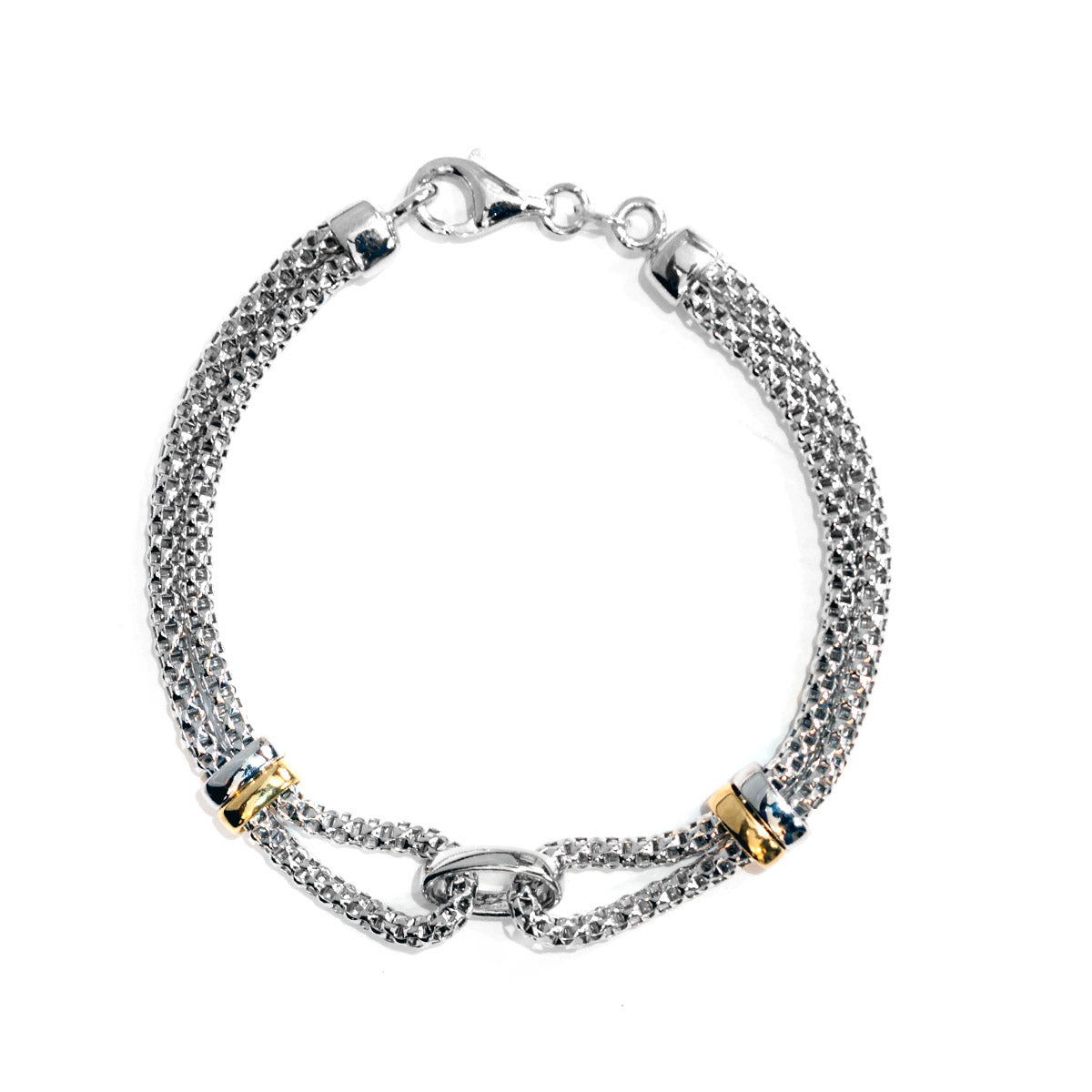 Rebecca Sloane Silver Popcorn Bracelet with Two Tone Bands