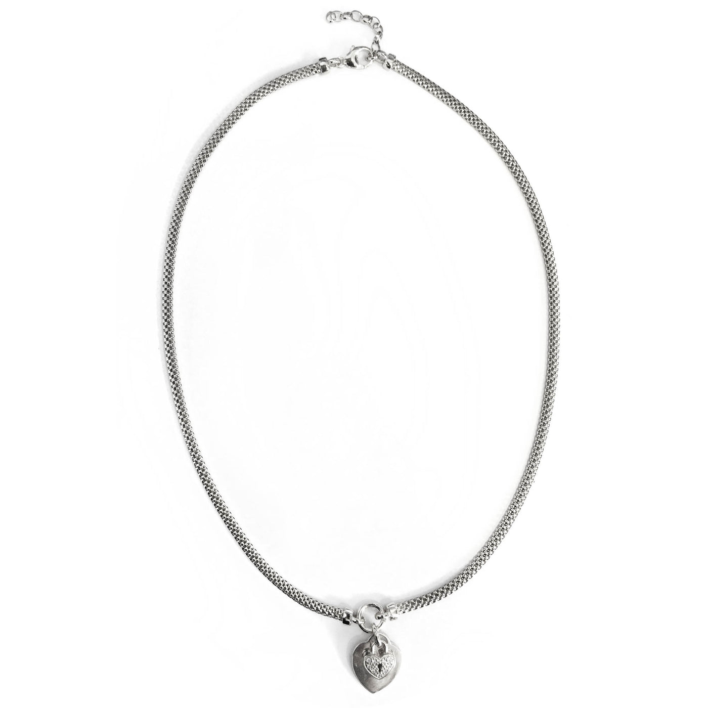 Rebecca Sloane Rhodium Silver Popcorn Chain CZ Charm Necklace