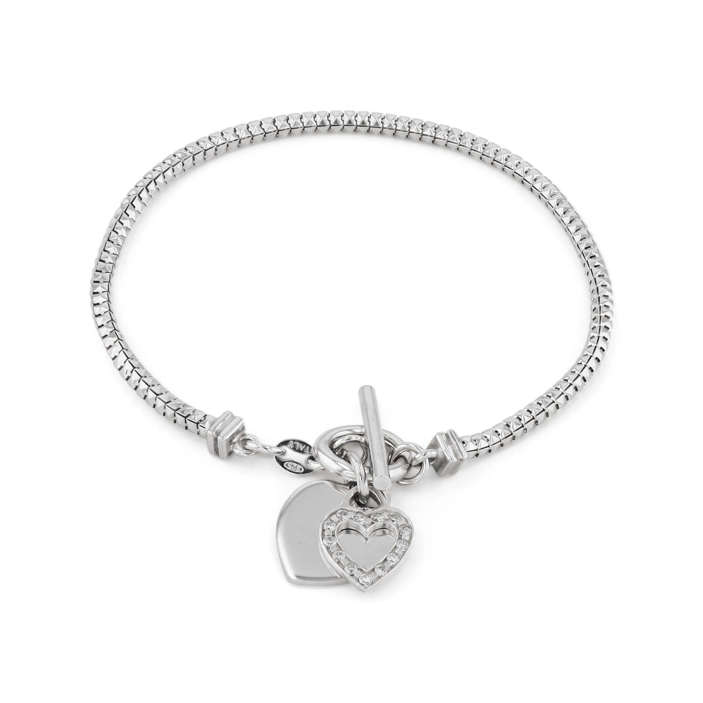 Rebecca Sloane Silver Popcorn Chain Heart Charm CZ Bracelet