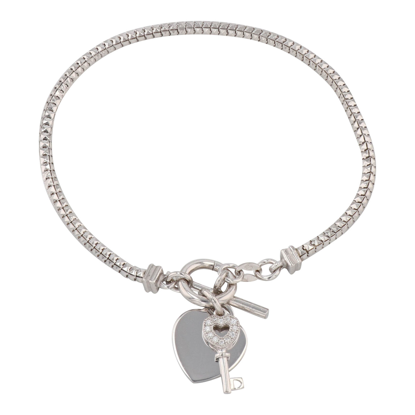 Rebecca Sloane Silver Popcorn Chain Key Charm CZ Bracelet