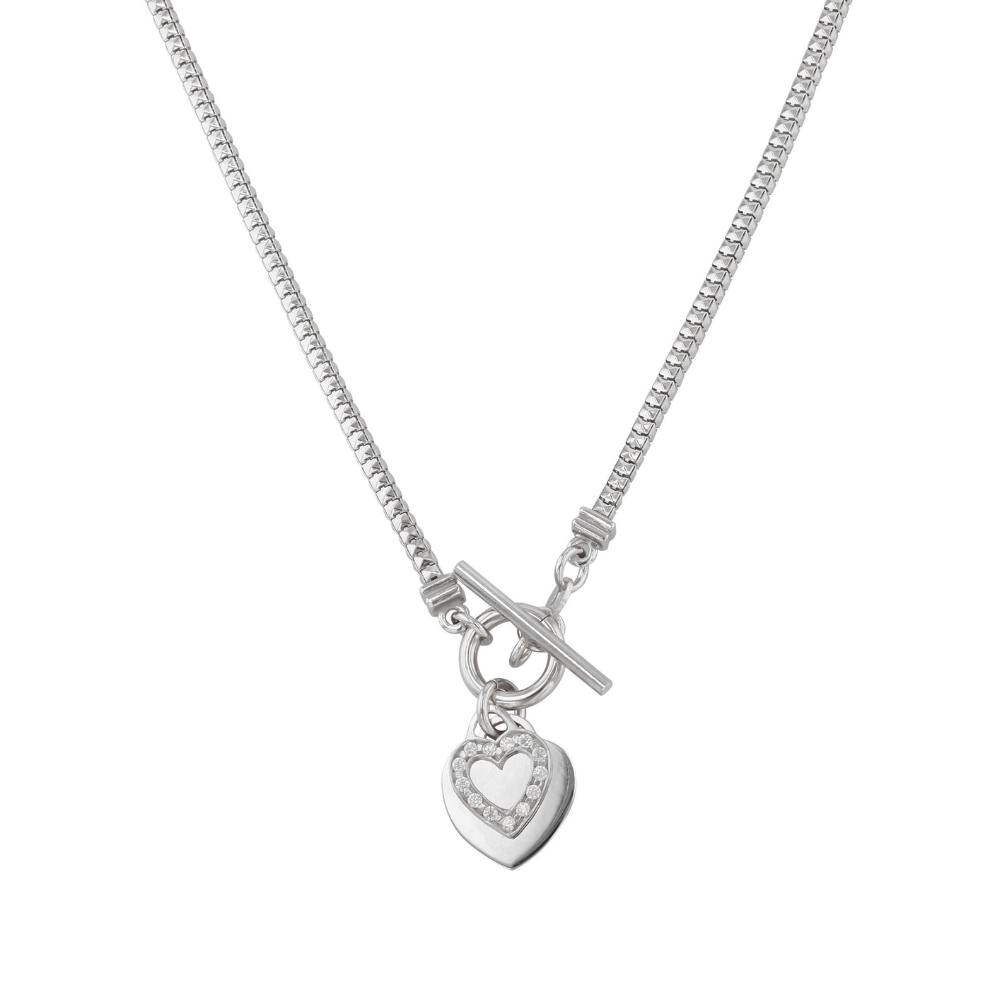 Rebecca Sloane Silver Popcorn Chain Heart Charm CZ Necklace