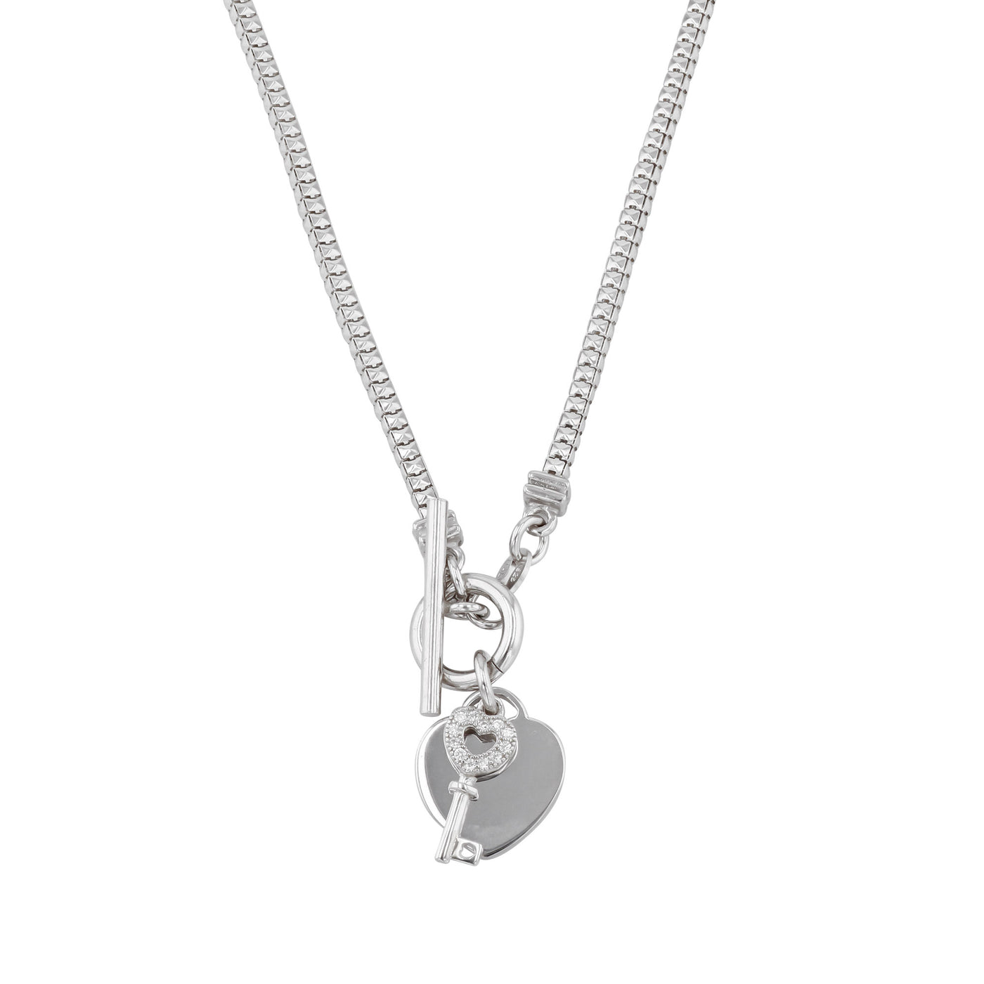 Rebecca Sloane Silver Popcorn Chain Key Charm CZ Necklace