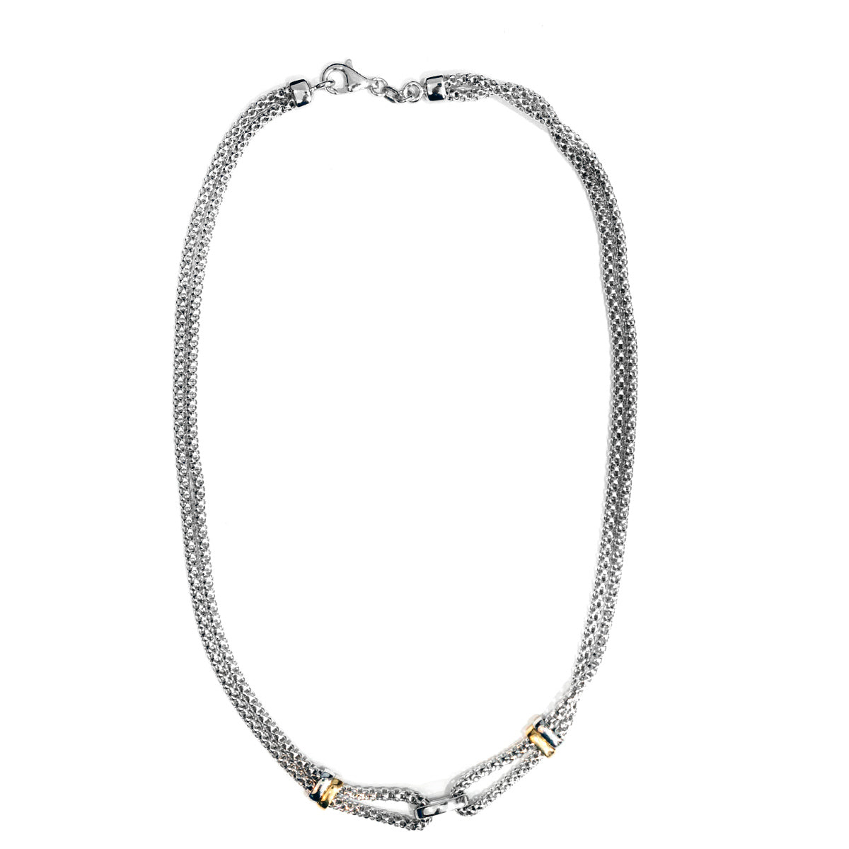 Rebecca Sloane Silver Popcorn Necklace with Two Tone Bands