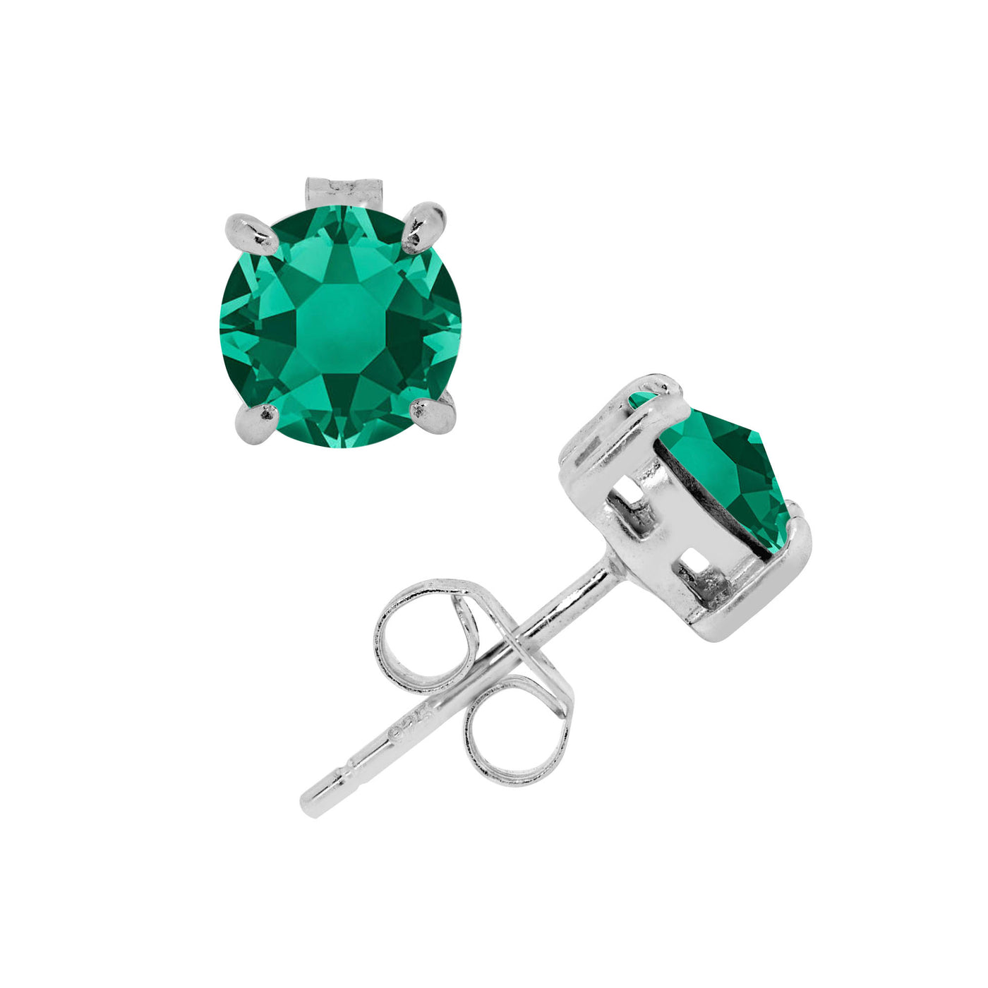 Rebecca Sloane Silver Prong Set Emerald Crystal Stud Earring