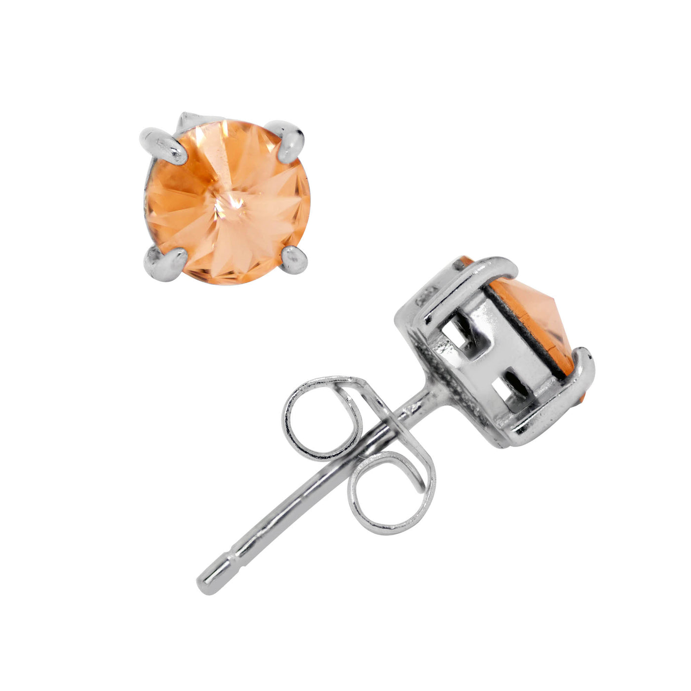 Rebecca Sloane Silver Prong Set Light Peach Crystal Stud Earring