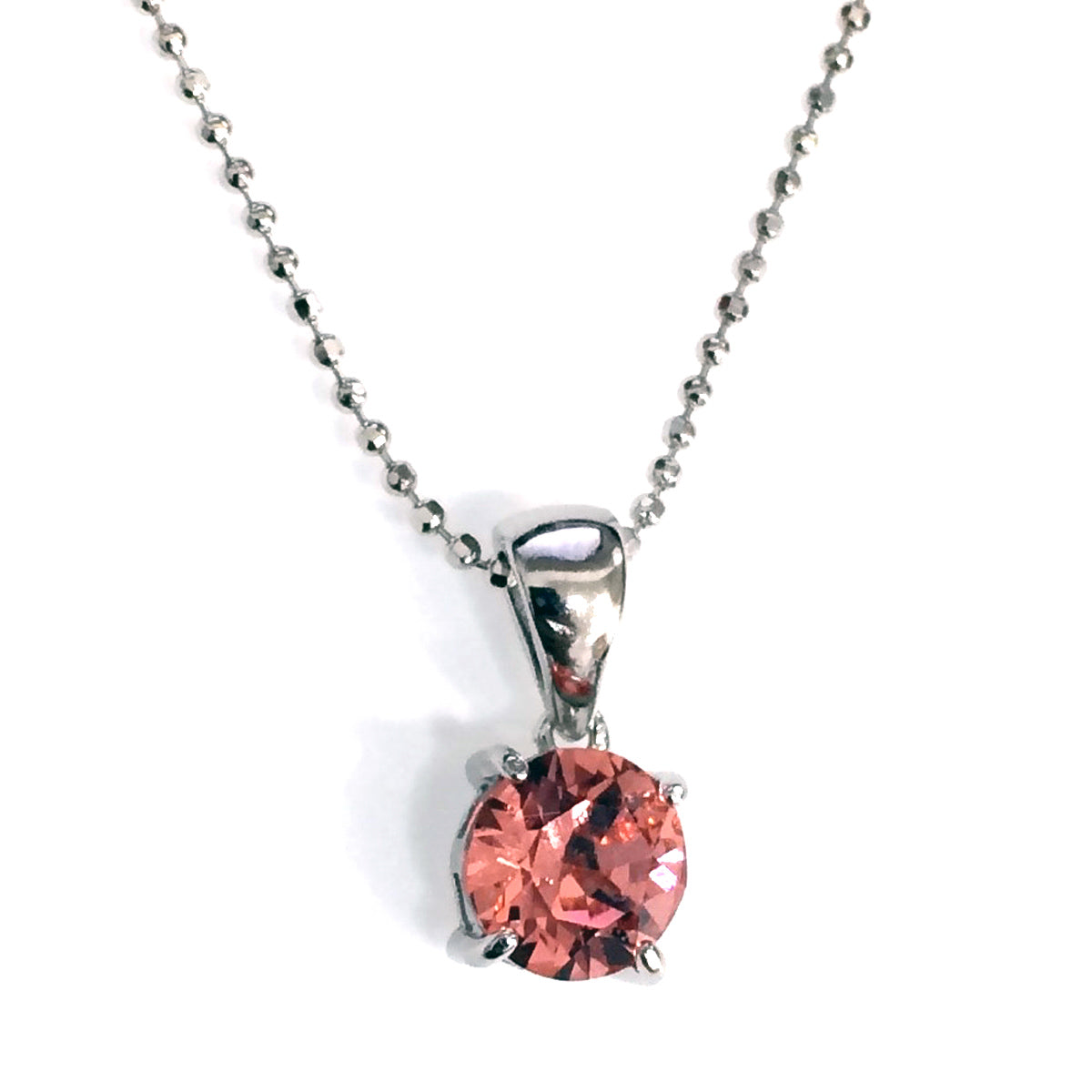 Rebecca Sloane Silver Prong Set Rose Peach Crystal Pendant