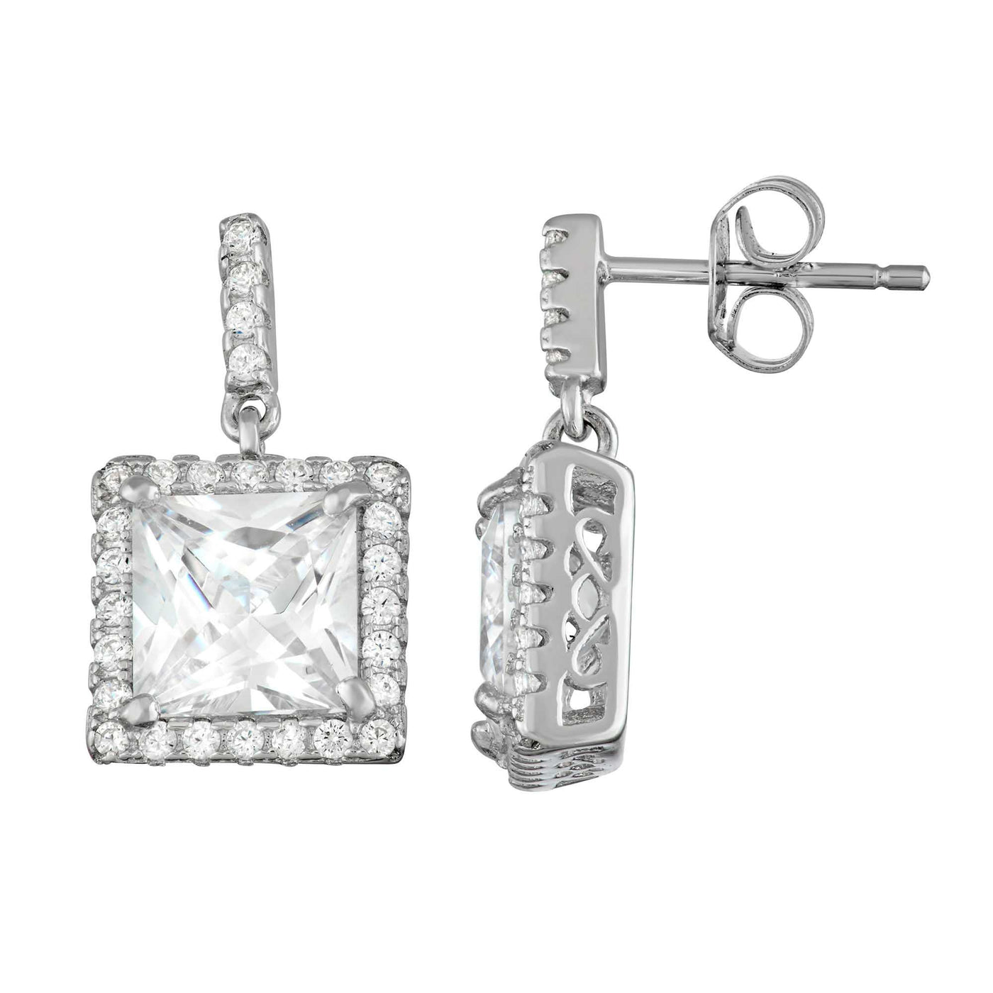 Rebecca Sloane Silver Square Earrings With Faceted White CZ