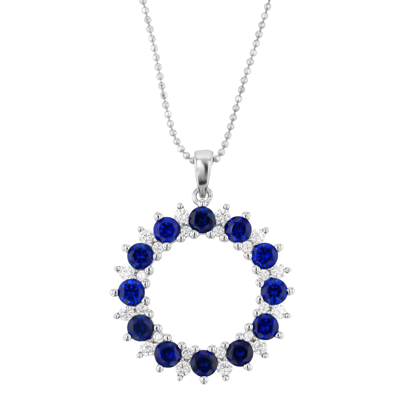 Rebecca Sloane Silver Round Blue Spinel and Clear CZ Pendant