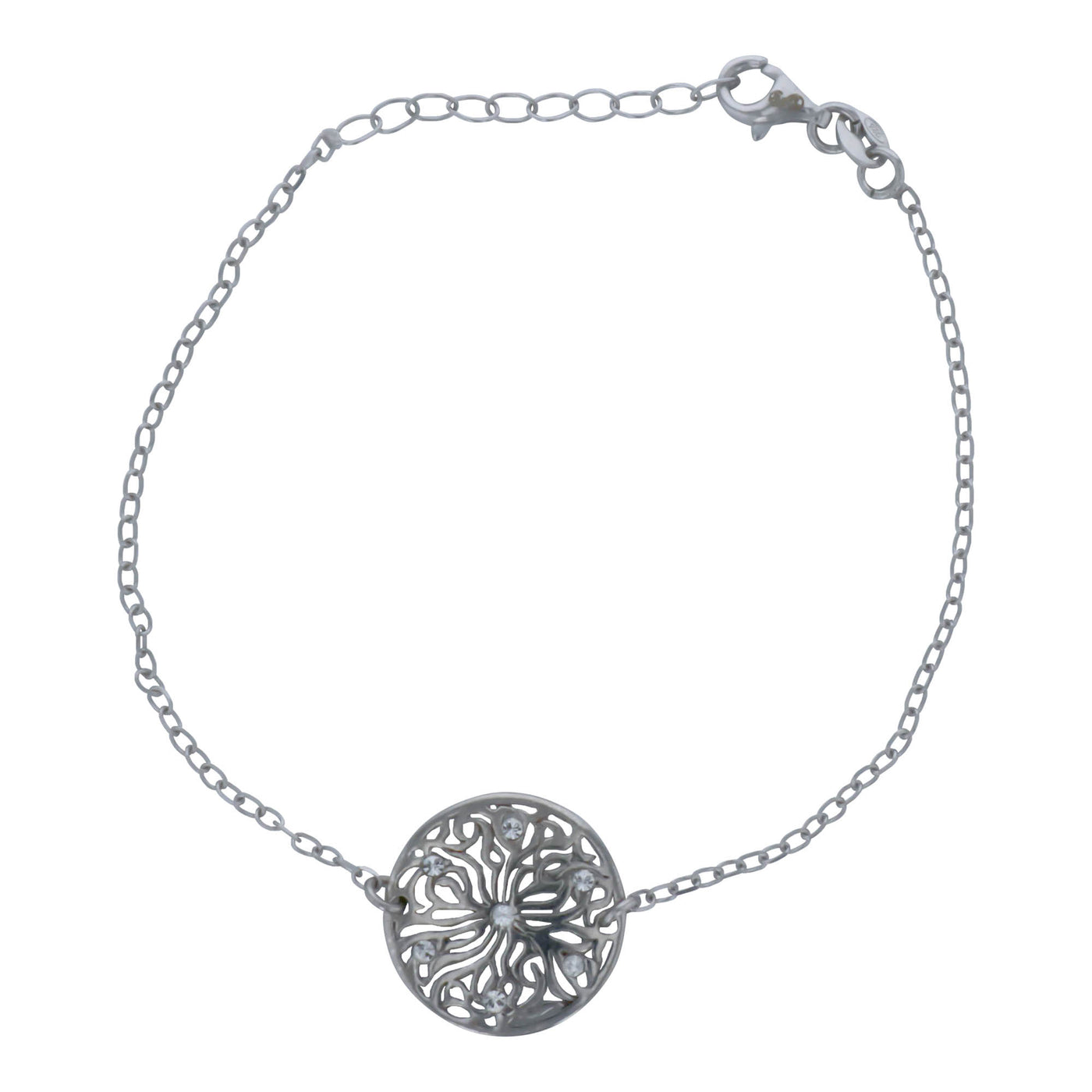 Rebecca Sloane Silver Round Swirl Design and CZ Disc Bracelet