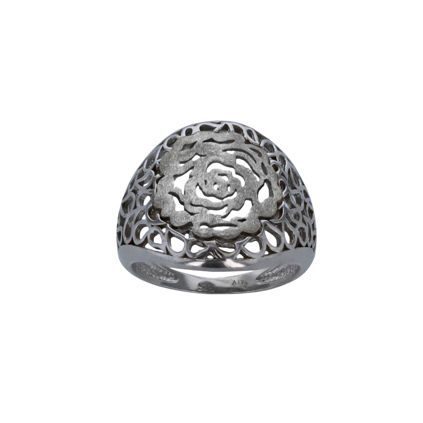 Rebecca Sloane Silver Round Open Weave with Center Rose Ring