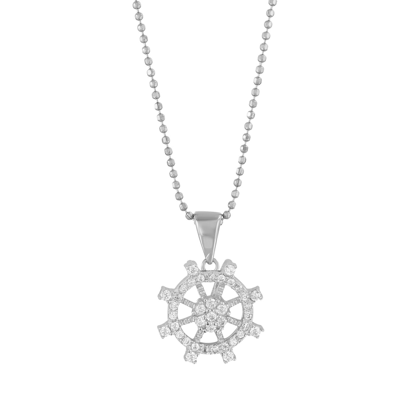 Rebecca Sloane Rhodium Plated Silver CZ Ship Wheel Pendant