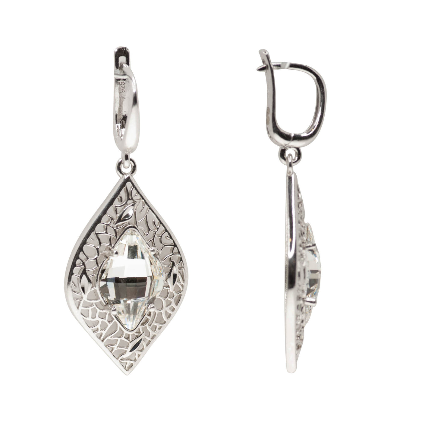 Rebecca Sloane Silver Diamond Shape Weave Center Crystal Earring