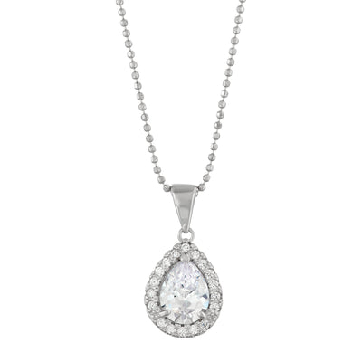 Rebecca Sloane Silver Teardrop With Faceted White CZ Pendant