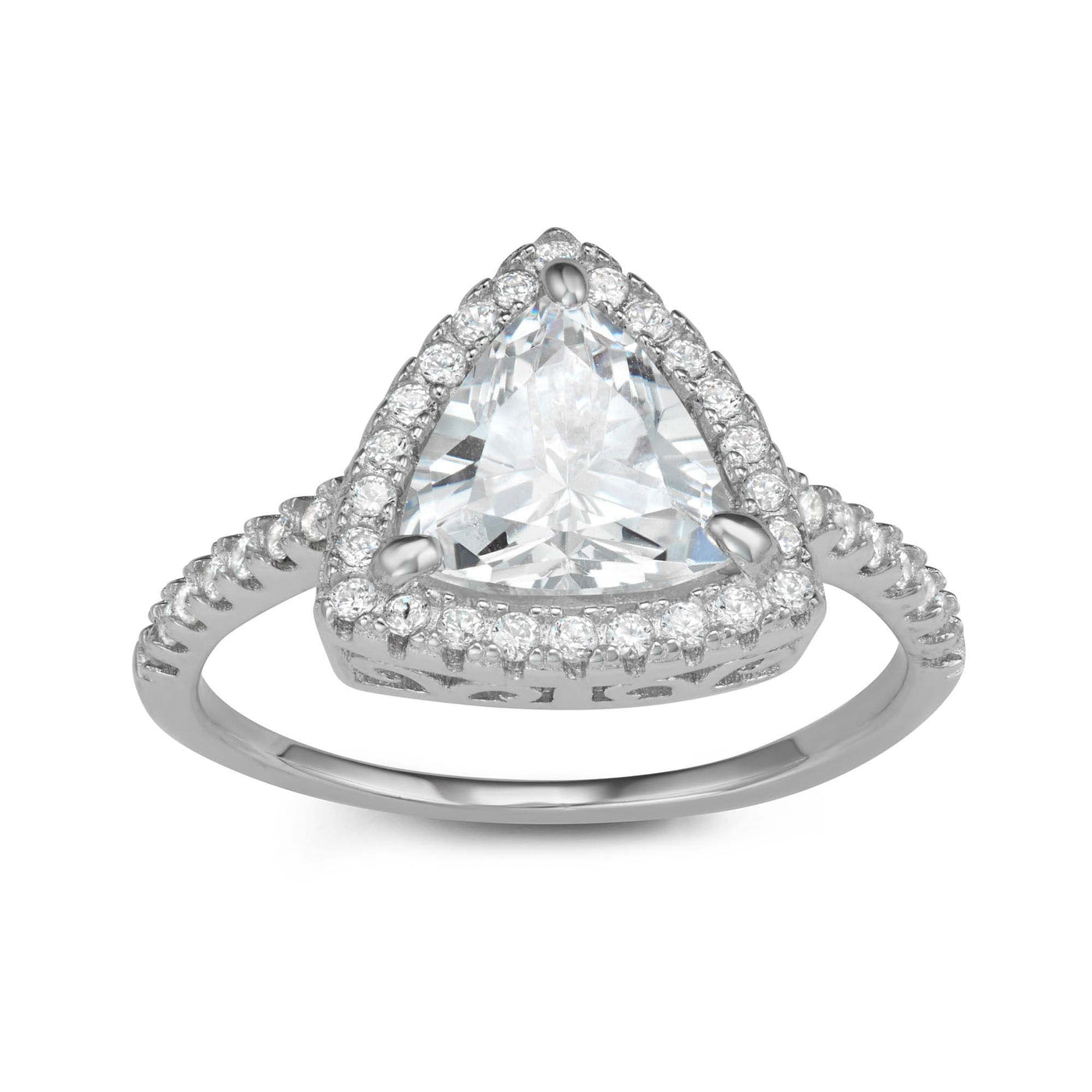 Rebecca Sloane Silver Trillion Ring With Faceted White CZ
