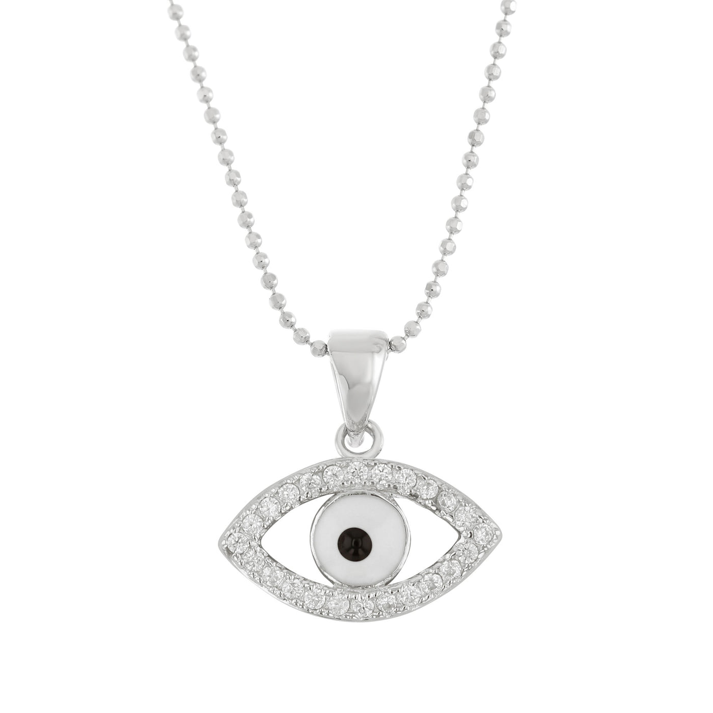 Rebecca Sloane Silver White Enamel Evil Eye with CZ Pendant
