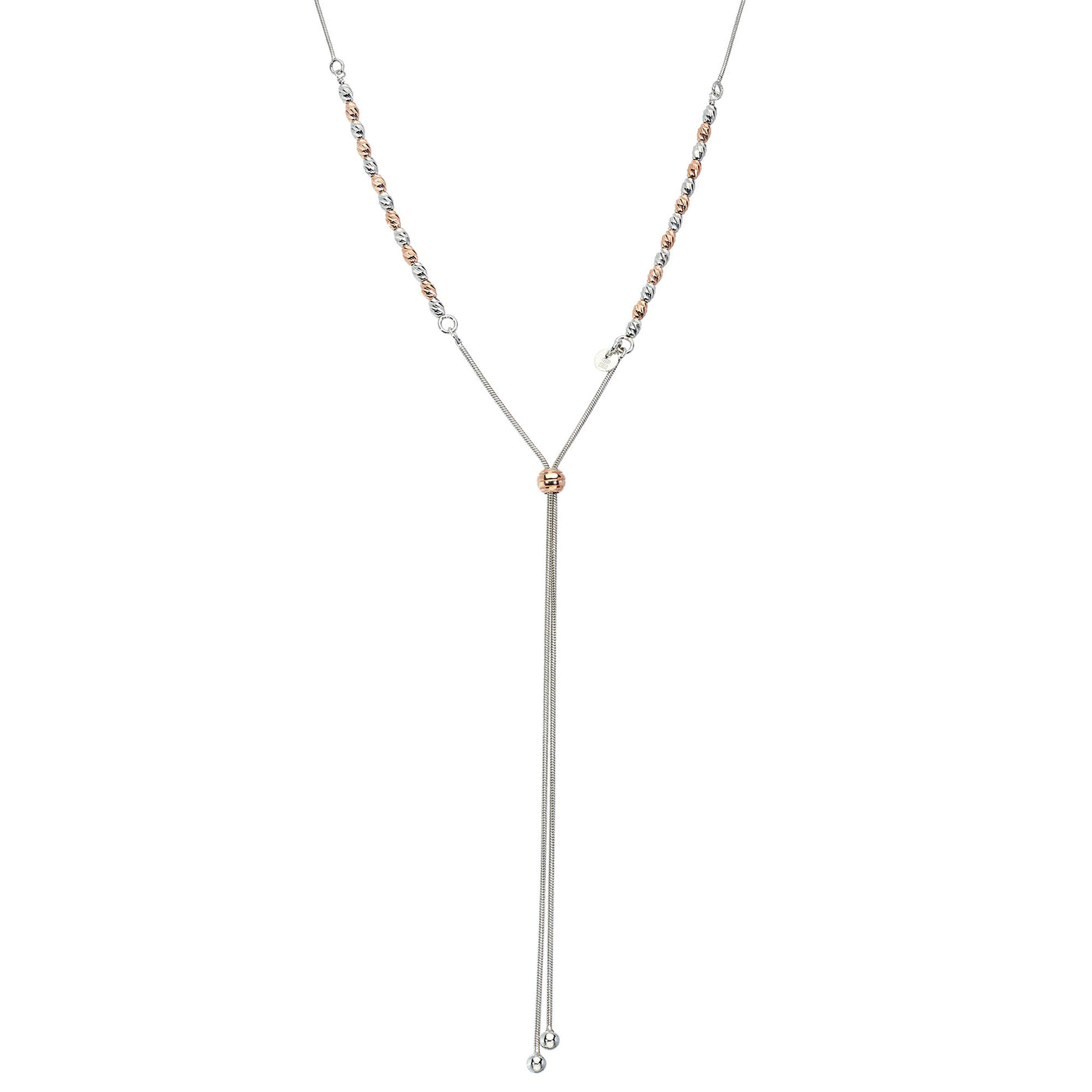 Rebecca Sloane Rose Gold Silver Bead Necklace with Dangles