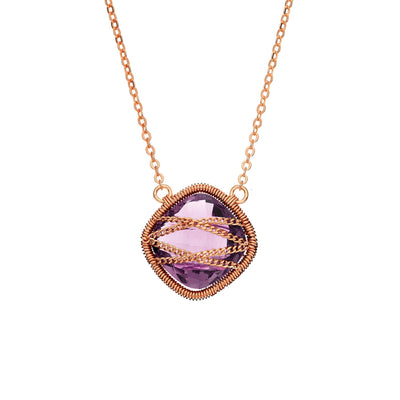 Rebecca Sloane Rose Gold Plated Silver Squared Amethyst Pendant
