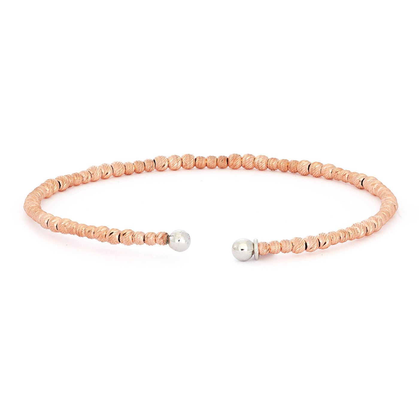 Rebecca Sloane Rose Gold Silver Bangle With Texture Faceted Beads