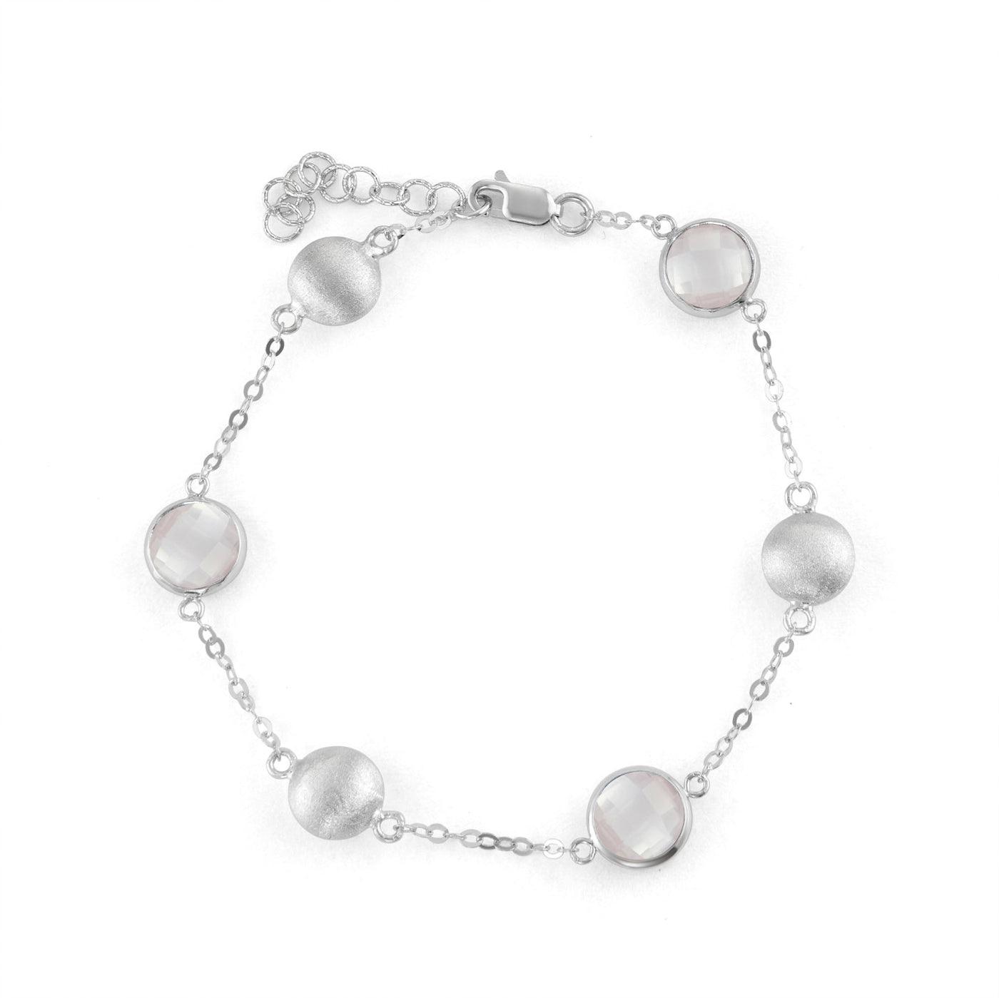 Rebecca Sloane Silver Bead Rose Quartz Round Gemstone Bracelet