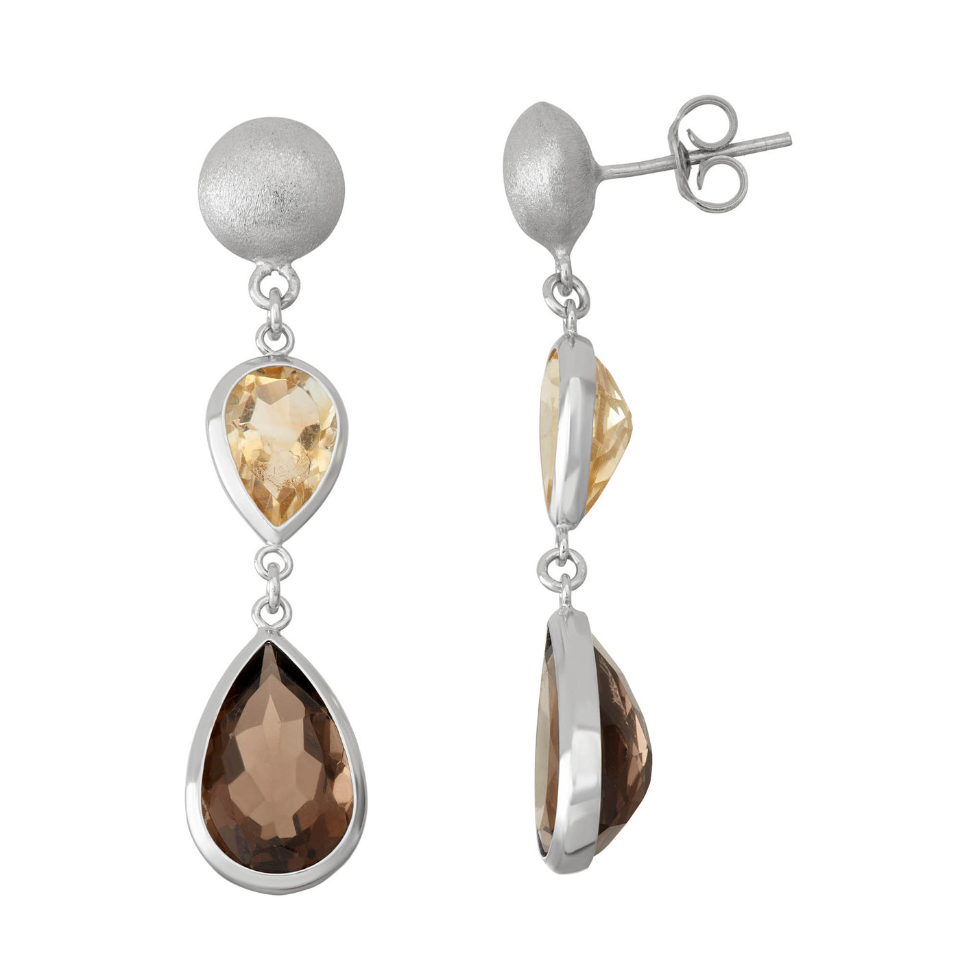 Rebecca Sloane Silver Square Teardrop Drop Multi Gemstone Earring