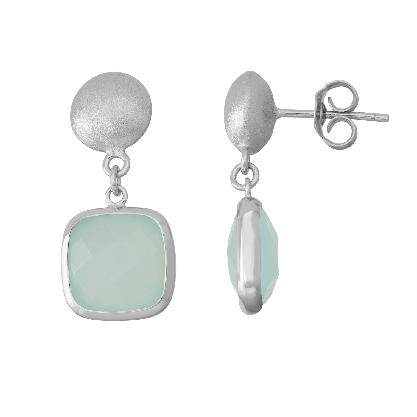 Rebecca Sloane Silver Square Drop Chalcedony Gemstone Earring