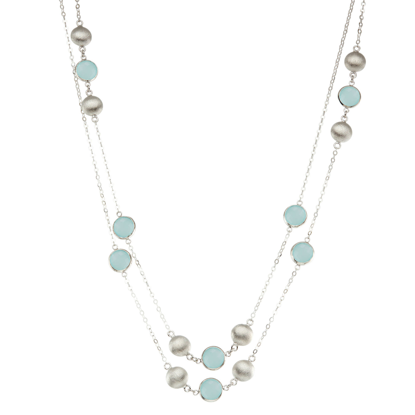 Rebecca Sloane Silver 3 Station Necklace With Round Chalcedony