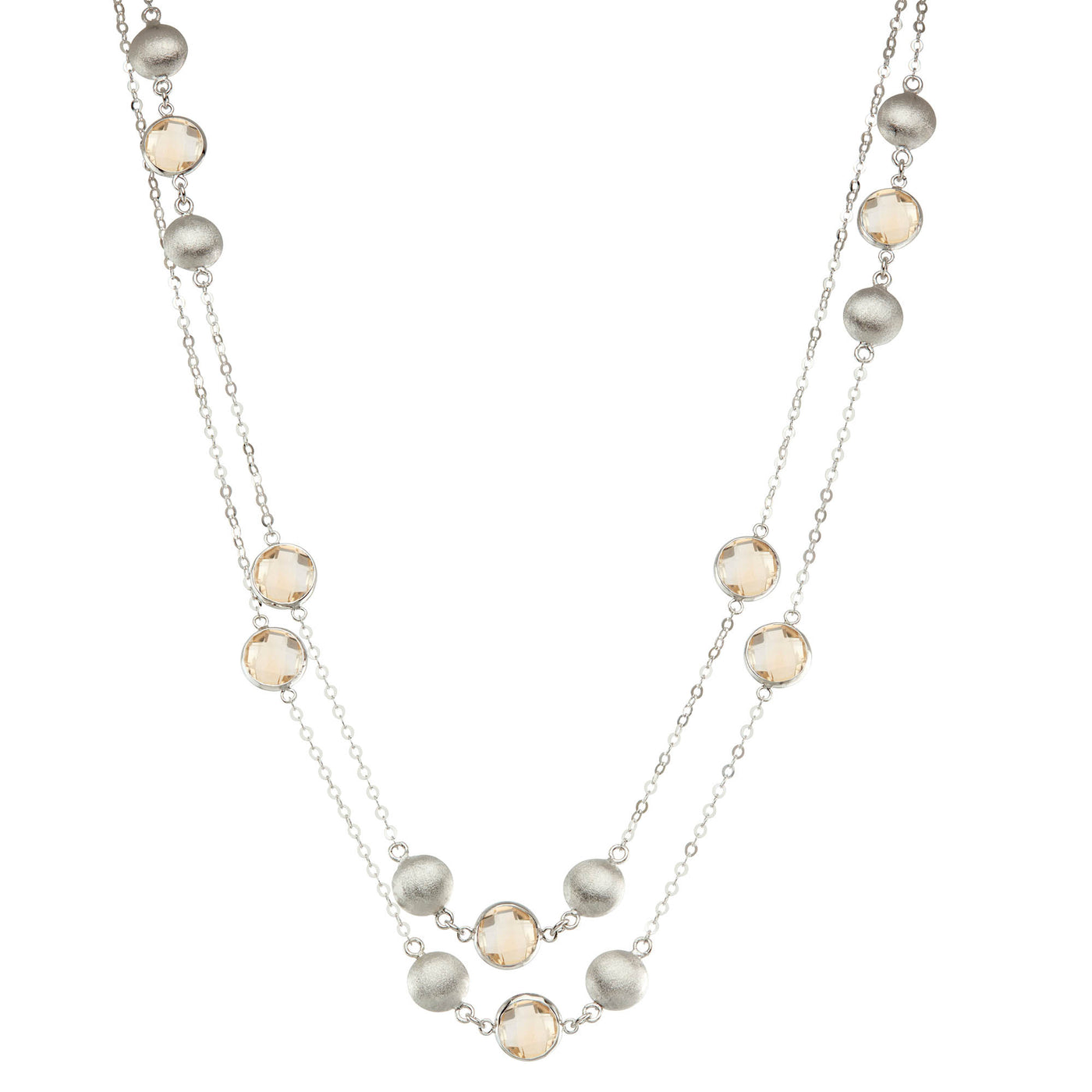 Rebecca Sloane Silver 3 Station Necklace With Round Citrine