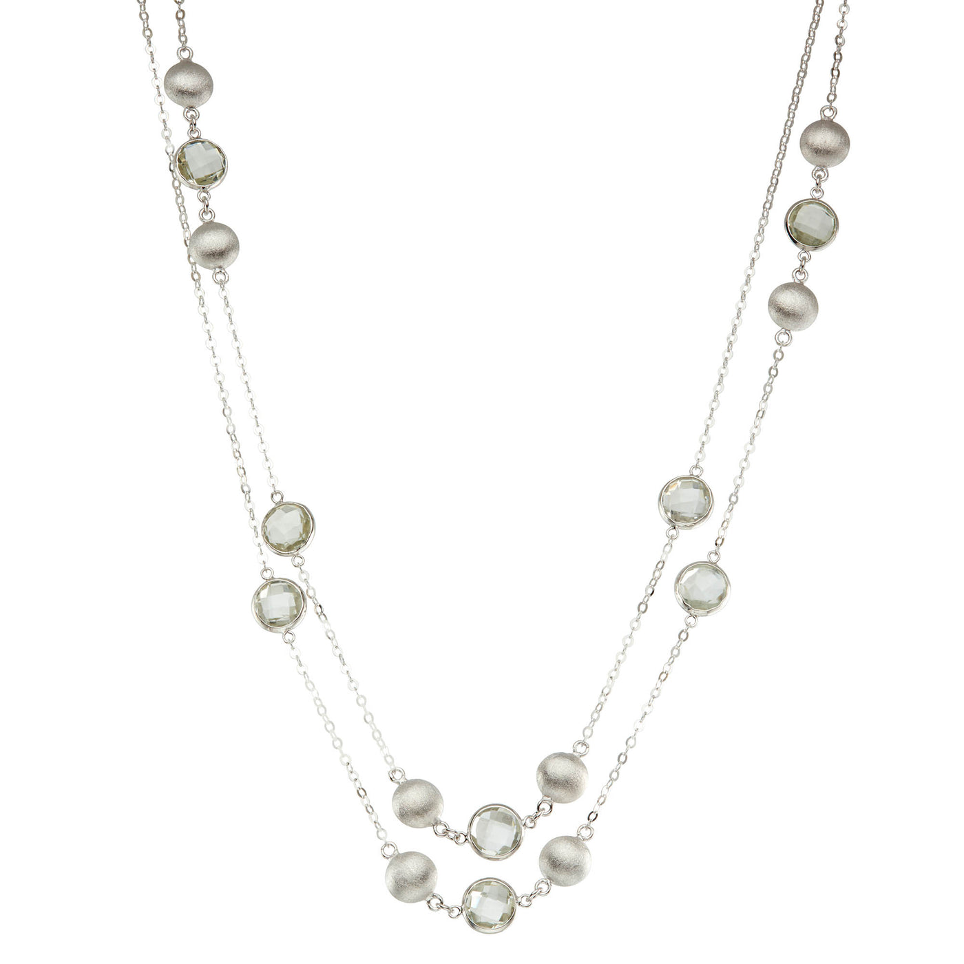 Rebecca Sloane Silver Station Necklace With Round Green Amethyst