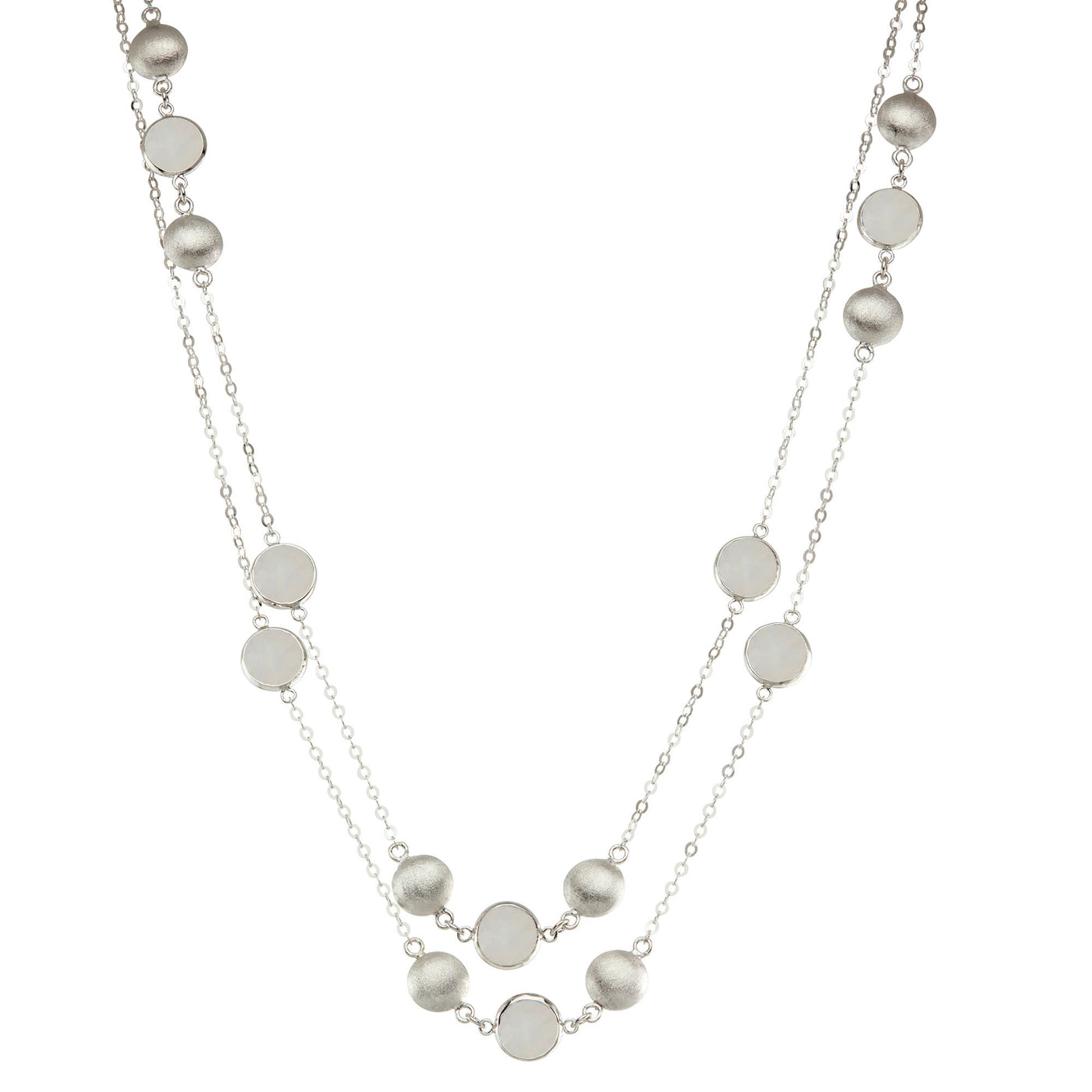 Rebecca Sloane Silver 3 Station Necklace With Round Moonstone