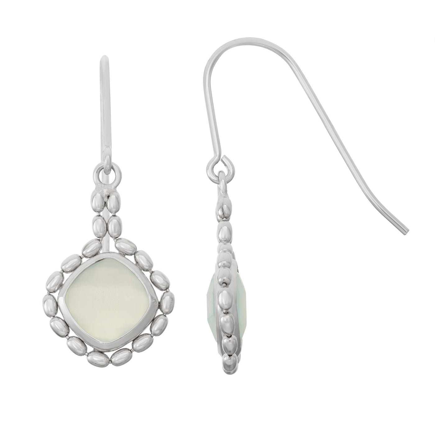 Rebecca Sloane Silver Beads Earring With Chalcedony Square Stone
