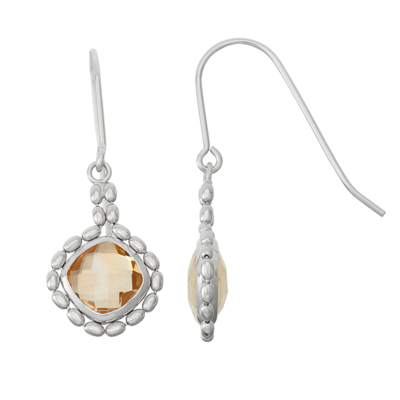 Rebecca Sloane Silver Beads Earring With Citrine Square Stone