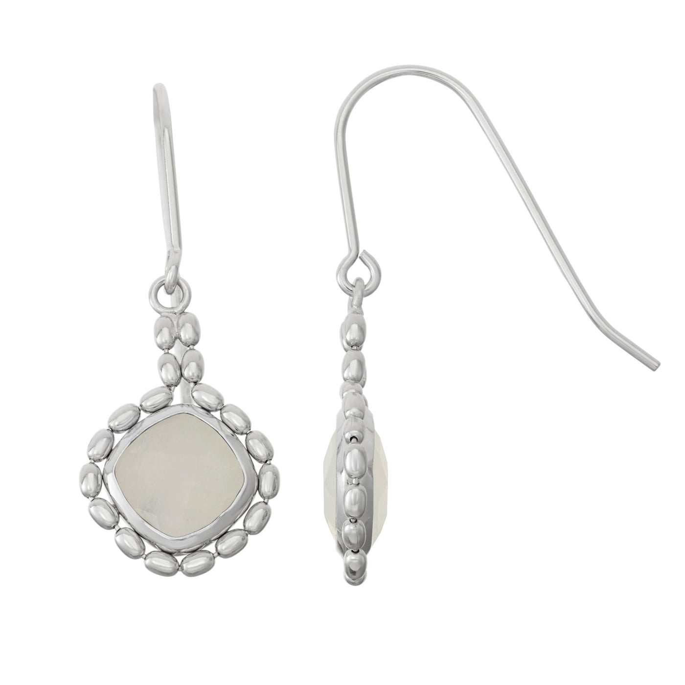 Rebecca Sloane Silver Beads Earring With Moonstone Square Stone