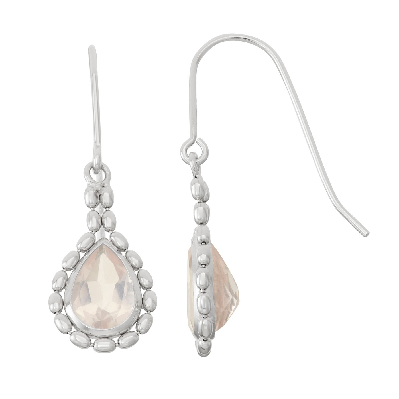 Rebecca Sloane Silver Beads Earring With Rose Quartz Teardrop