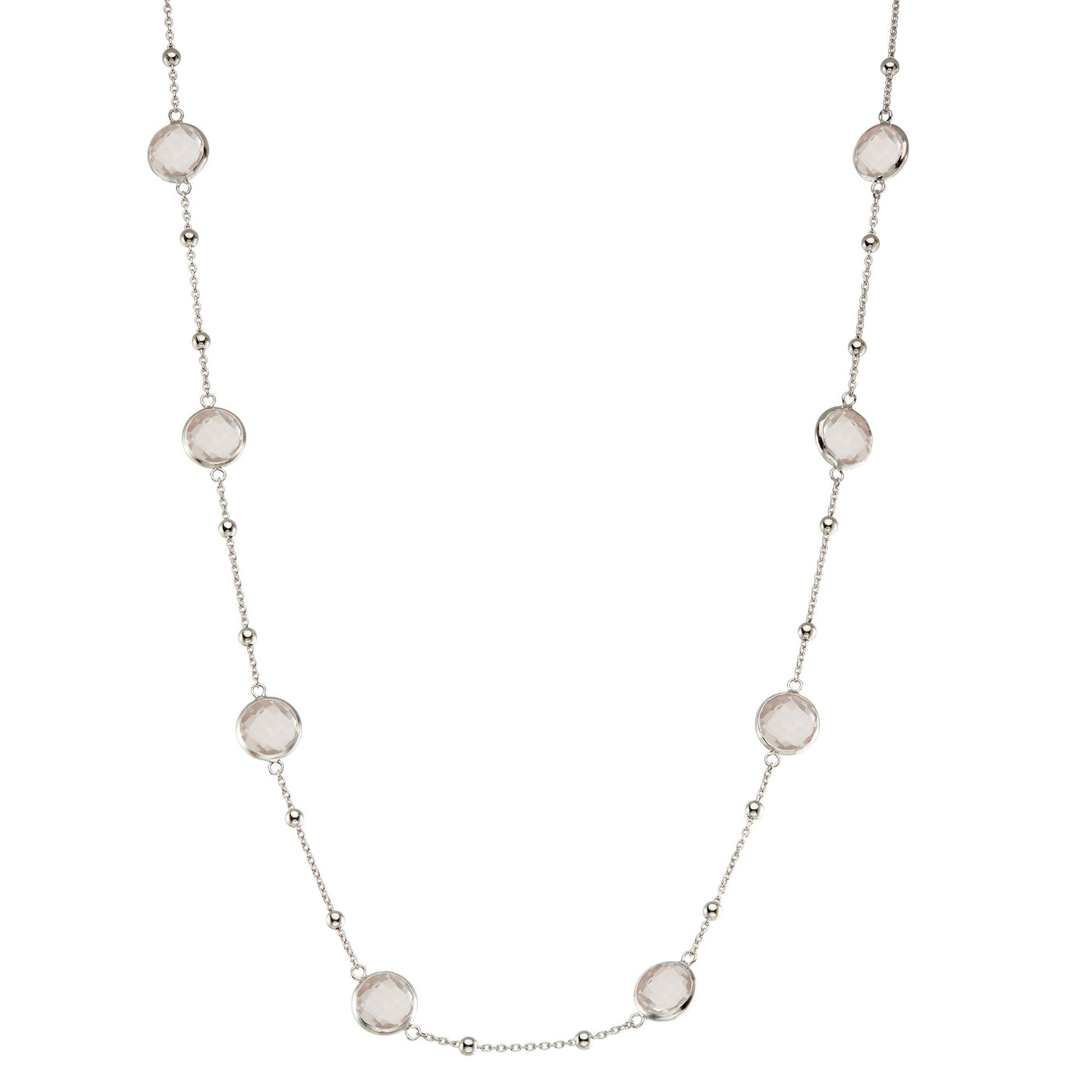 Rebecca Sloane Silver Bezel Necklace With Rose Quartz Gemstones