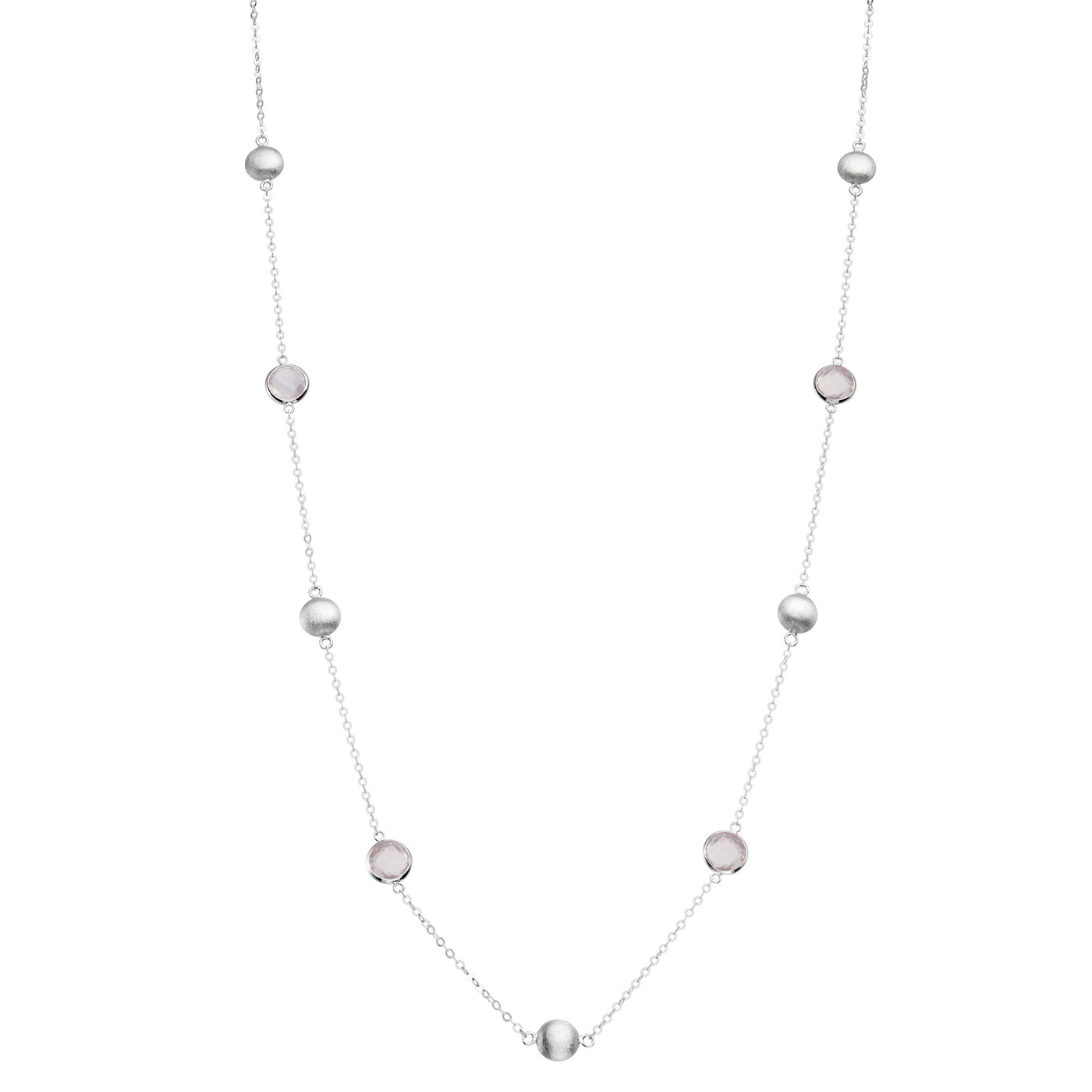 Rebecca Sloane Silver Bezel Station and Rose Quartz Necklace