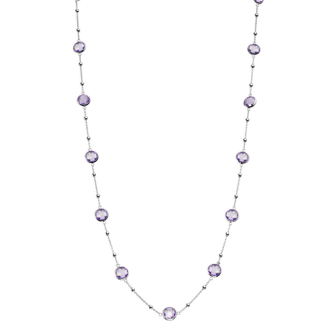 Rebecca Sloane Silver Station Necklace With Small Round Amethyst 