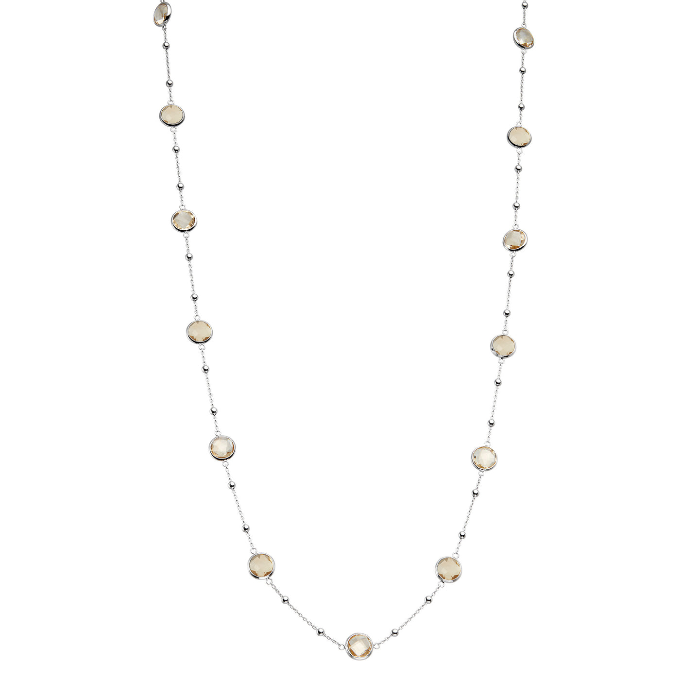 Rebecca Sloane Silver Station Necklace With Small Round Citrine 