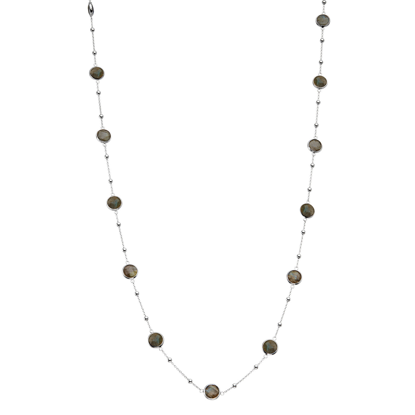 Rebecca Sloane Silver Station Necklace With Round Labradorite 