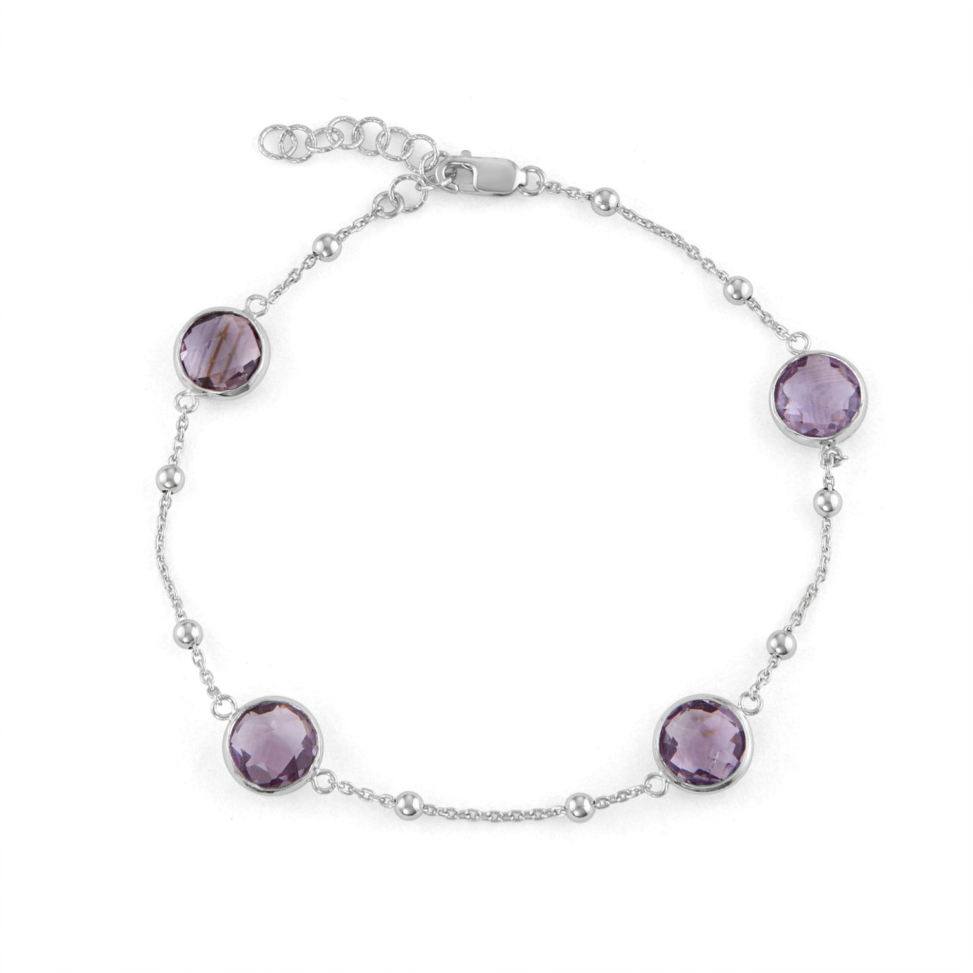 Rebecca Sloane Silver Bezel Bracelet Amethyst Round Gemstones