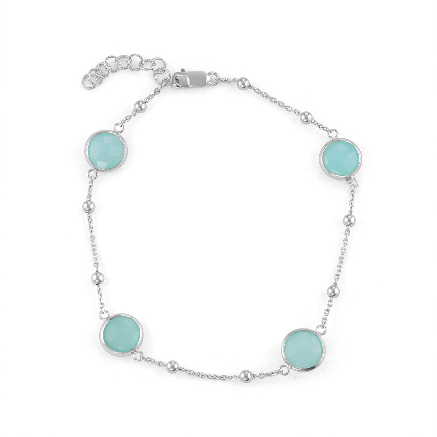 Rebecca Sloane Silver Bezel Bracelet Chalcedony Round Gemstones