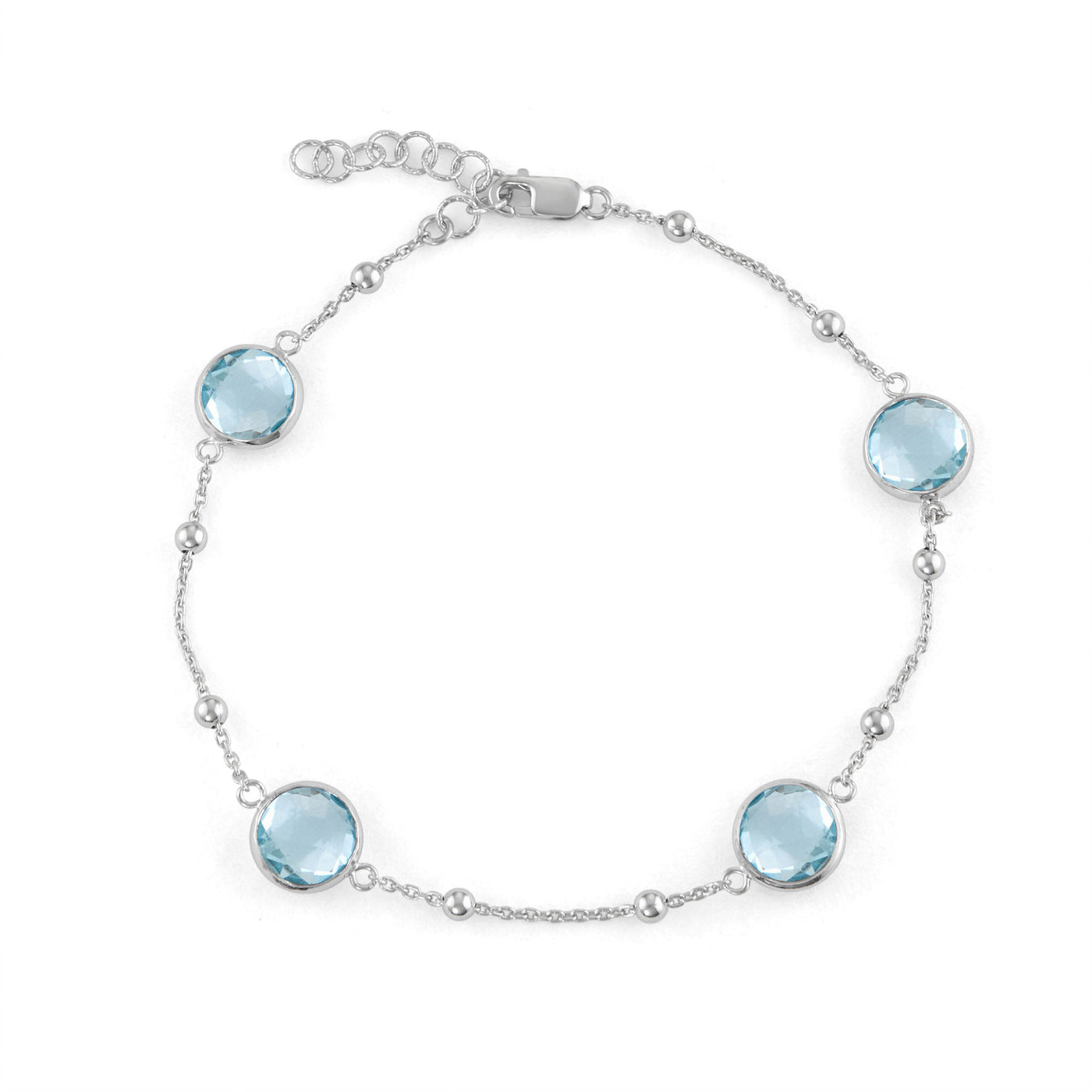 Rebecca Sloane Silver Bezel Bracelet Blue Topaz Round Gemstones