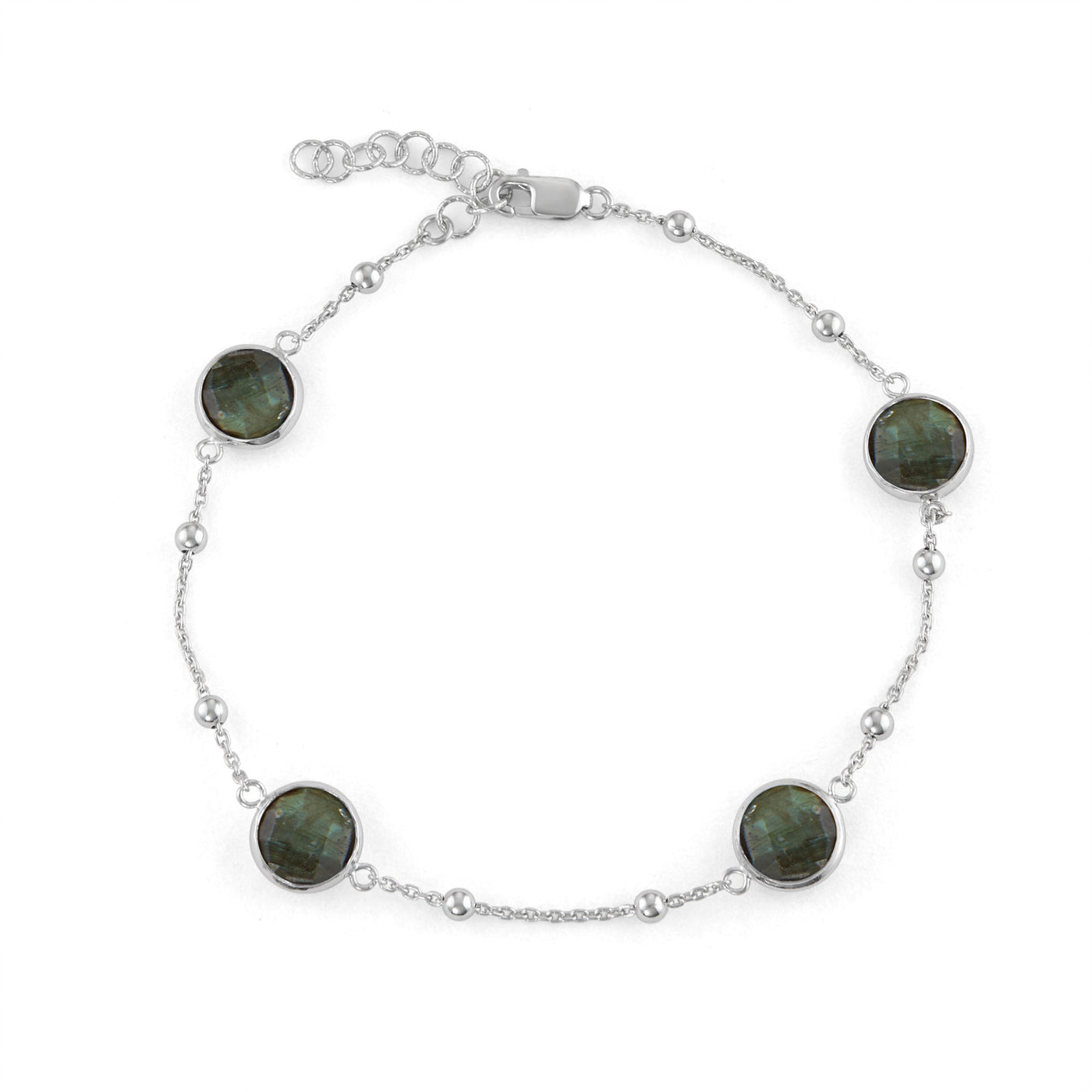 Rebecca Sloane Silver Bezel Bracelet Labradorite Round Gemstones