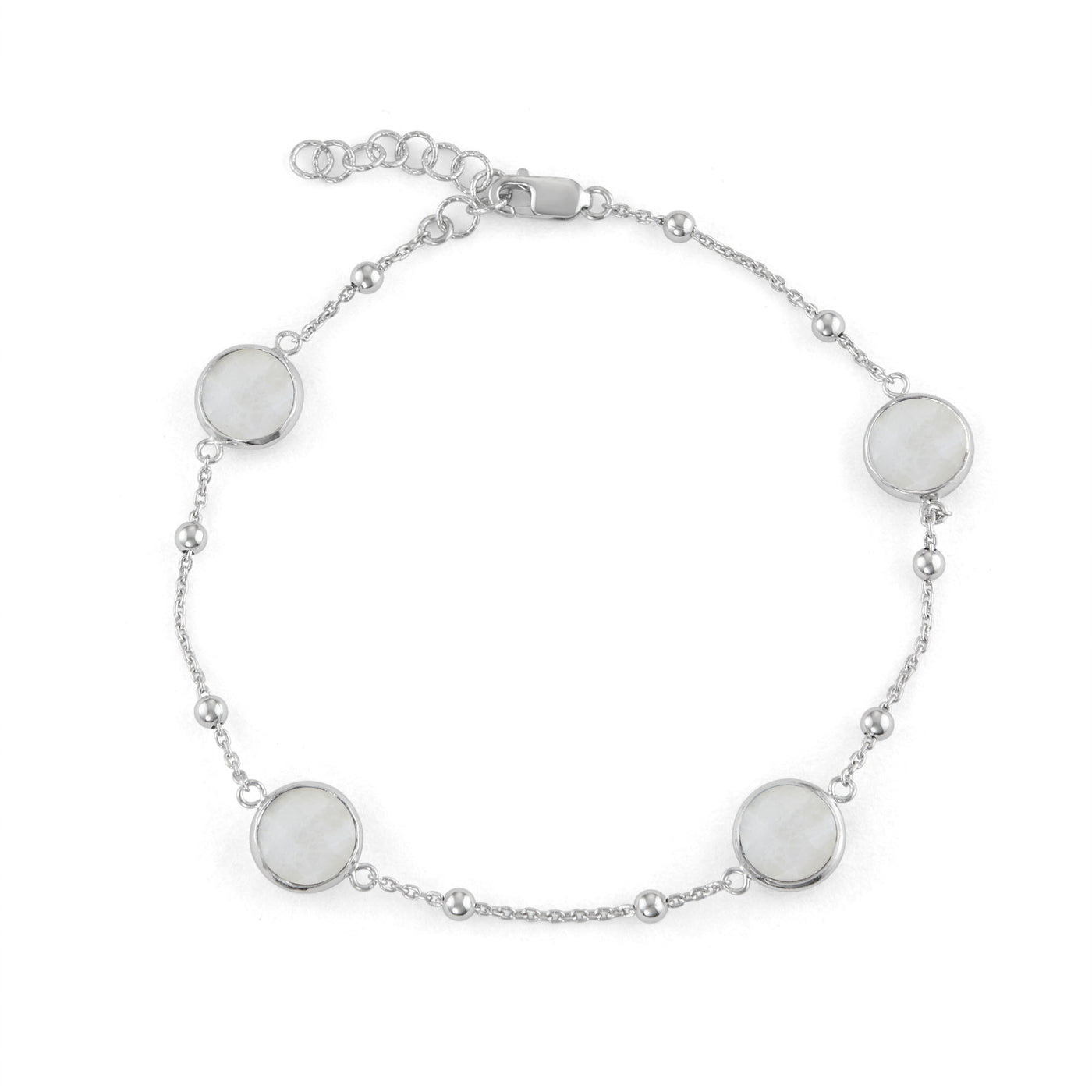 Rebecca Sloane Silver Bezel Bracelet Moonstone Round Gemstones