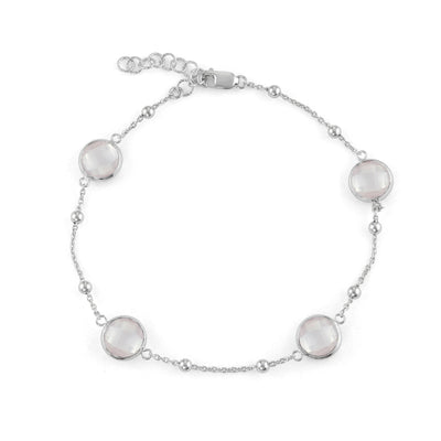 Rebecca Sloane Silver Bezel Bracelet Rose Quartz Round Gemstones