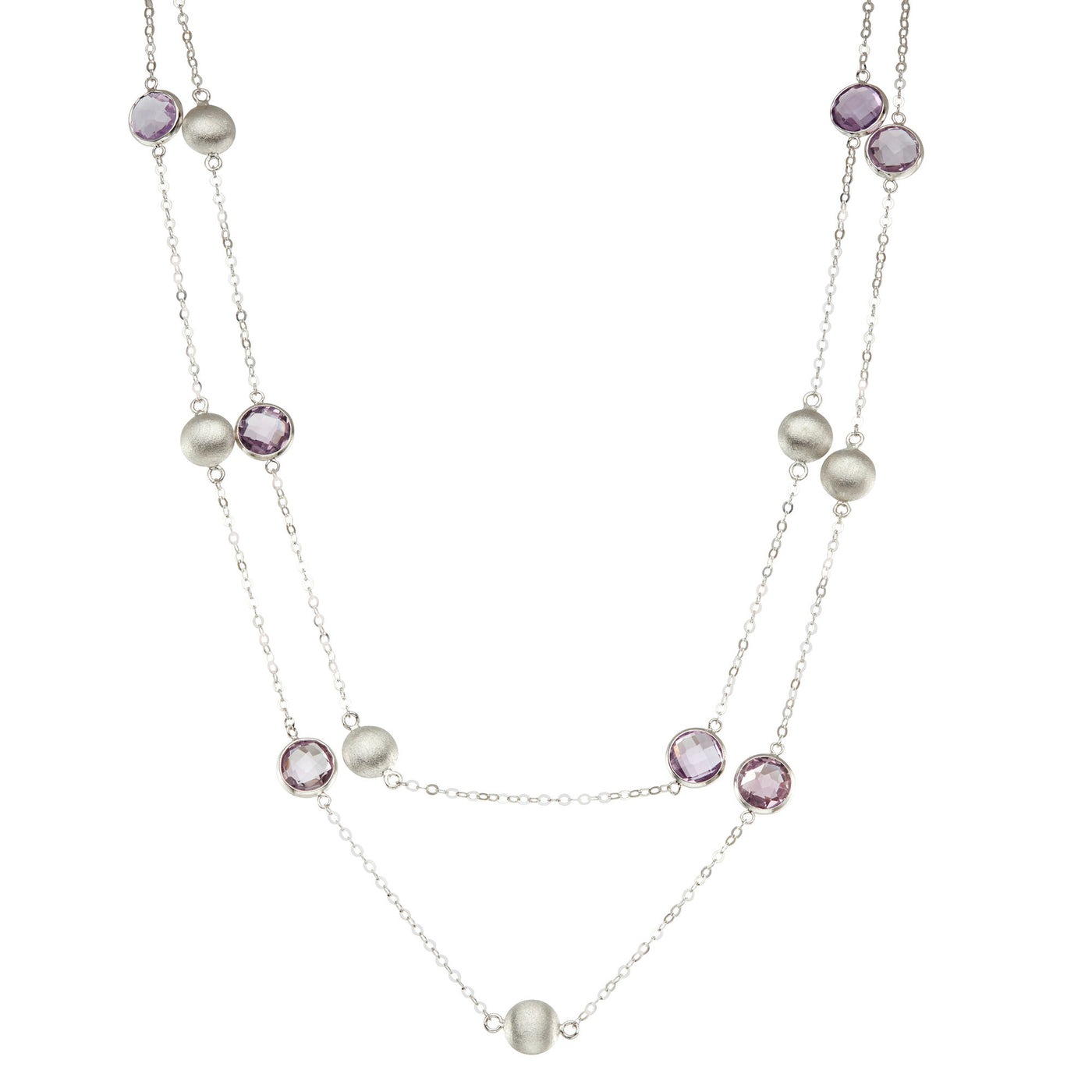 Rebecca Sloane Silver Bezel Station Necklace With Round Amethyst